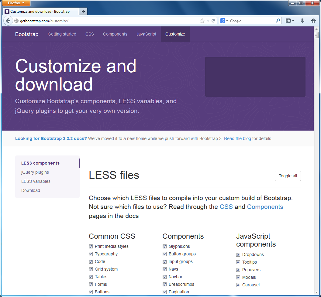 Figure C.17. Bootstrap's Customize Page