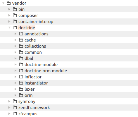 Figure 12.4. Doctrine files are installed to vendor directory