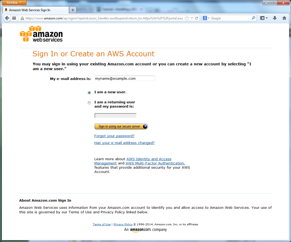 Figure E.1. Sign In or Create an AWS Account page