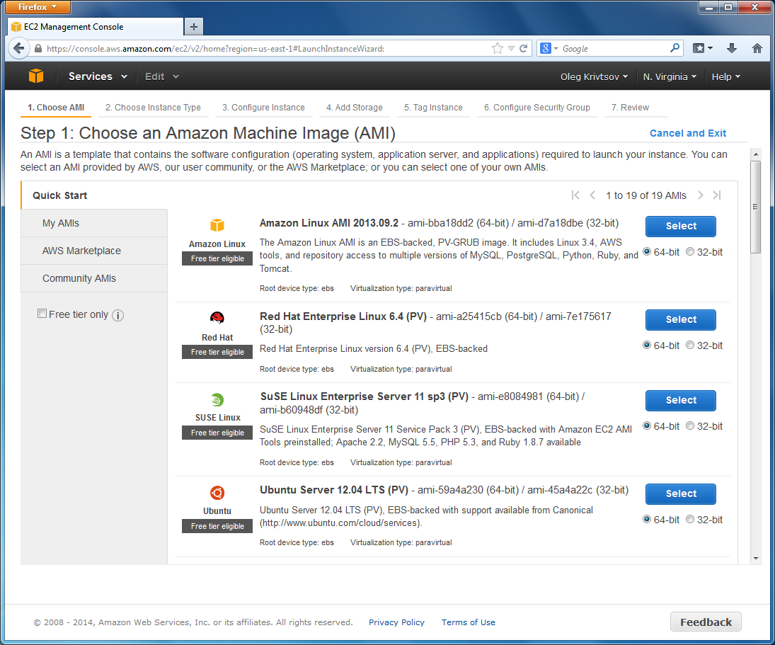 Figure E.4. Choose an Amazon Machine Image (AMI) page
