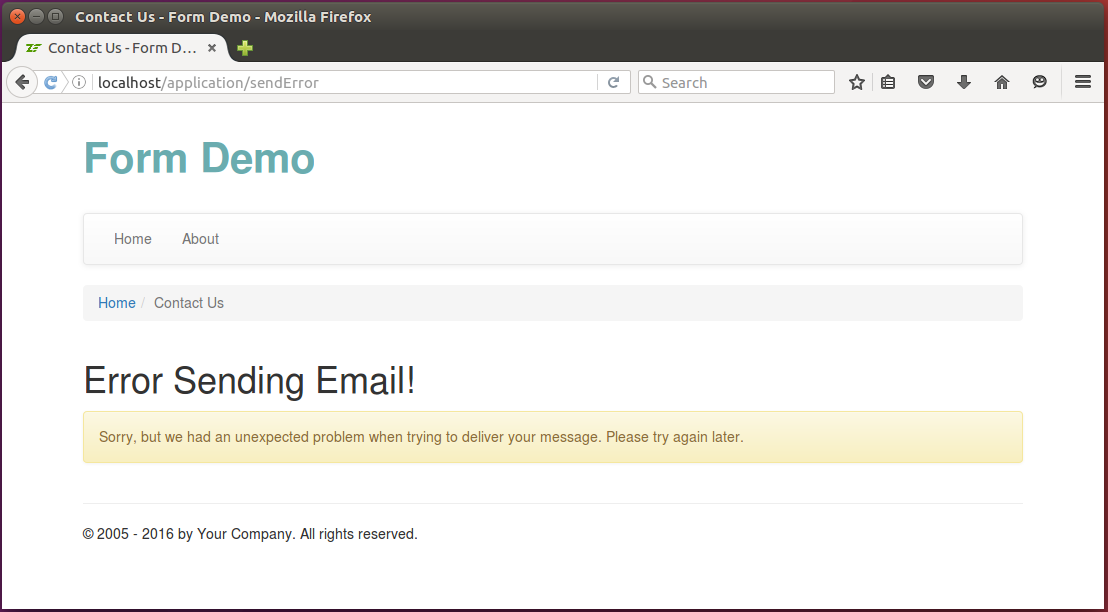 Figure 7.23. Error Sending Email page