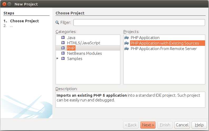 Figure 2.4. Creating NetBeans Project - Choose Project Page