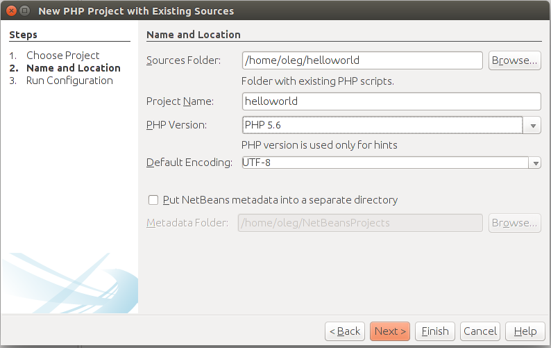 Figure 2.5. Creating NetBeans Project - Name and Location Page