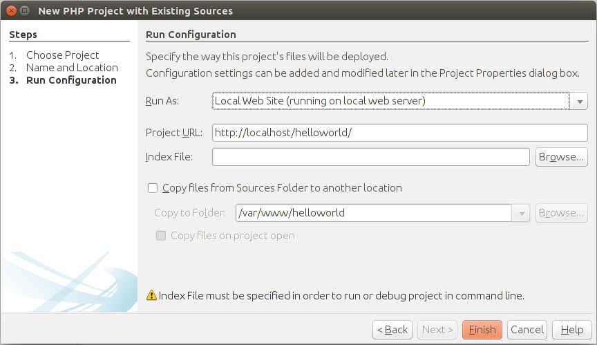 Figure 2.6. Creating NetBeans Project - Choosing Configuration Page